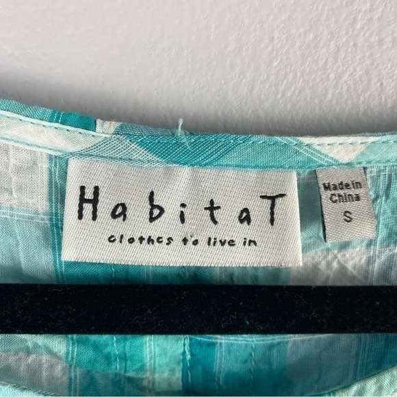 HABITAT Green White Checkered Crinkle Cotton 3/4 Sleeve Top Small - Picture 5 of 10